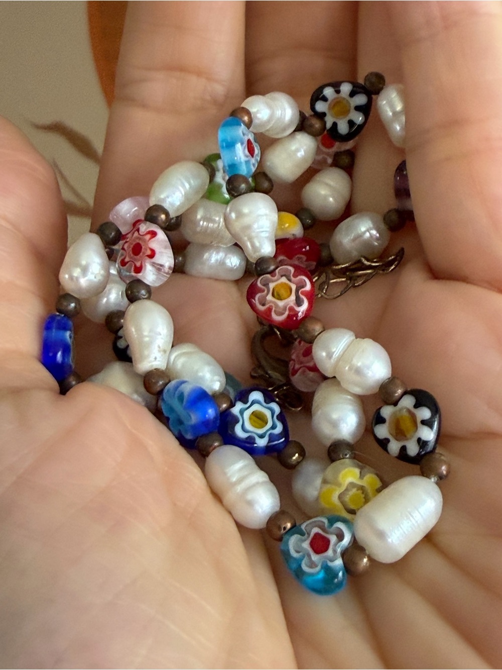 Y2K Cottagecore Baroque Pearl & Lampwork Glass Millefiori Floral Necklace